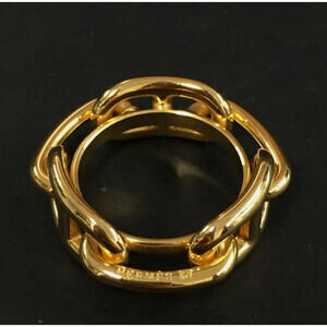 Mint Unused! Gorgeous! HERMES Regate Chaine D'ancre Scarf Ring Gold Tone
